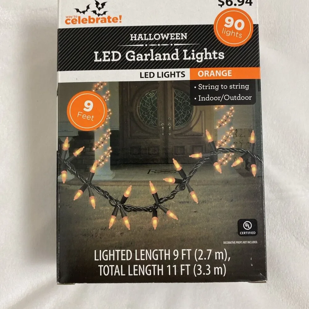 Halloween Led Garland Lights Orange 2 Packs 90 Lights Each Outdoor Home Decor